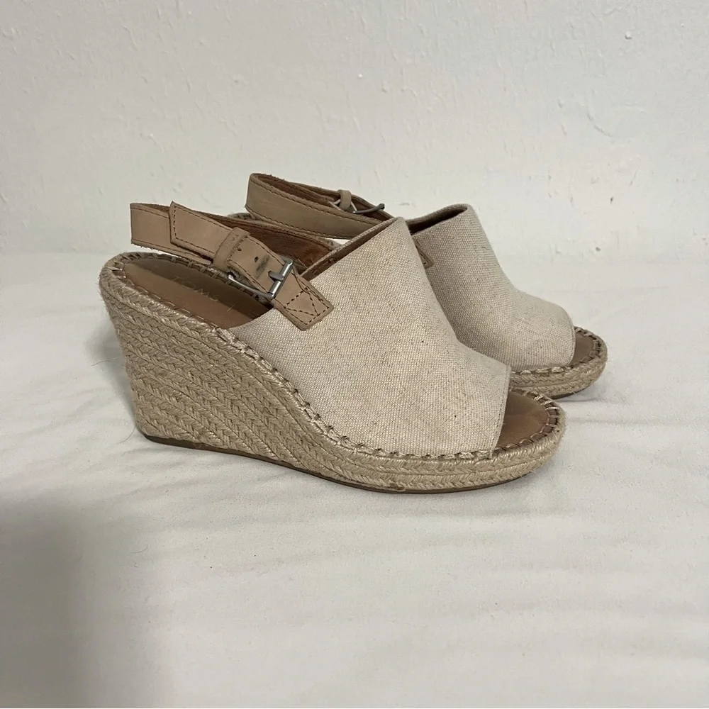 Toms Women's Monica Espadrille Wedge Open Toe Sandal Shoe Casual Size 7.5W EUC
